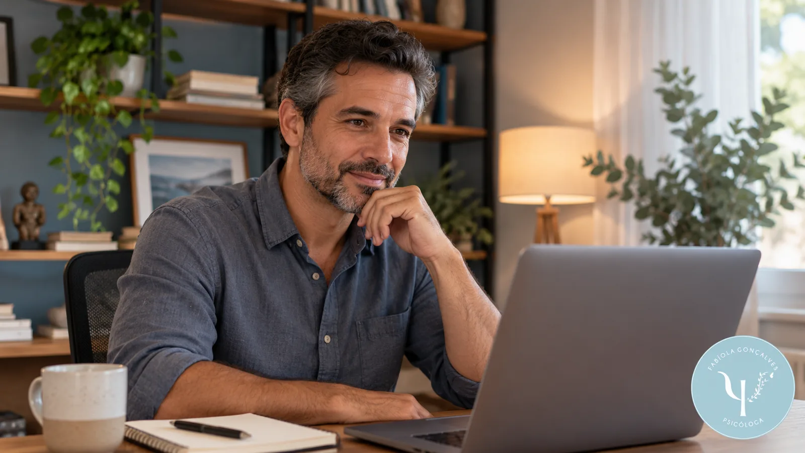 homem adulto em atendimento psicológico online — contexto de psicólogo especialista em tdah adulto online