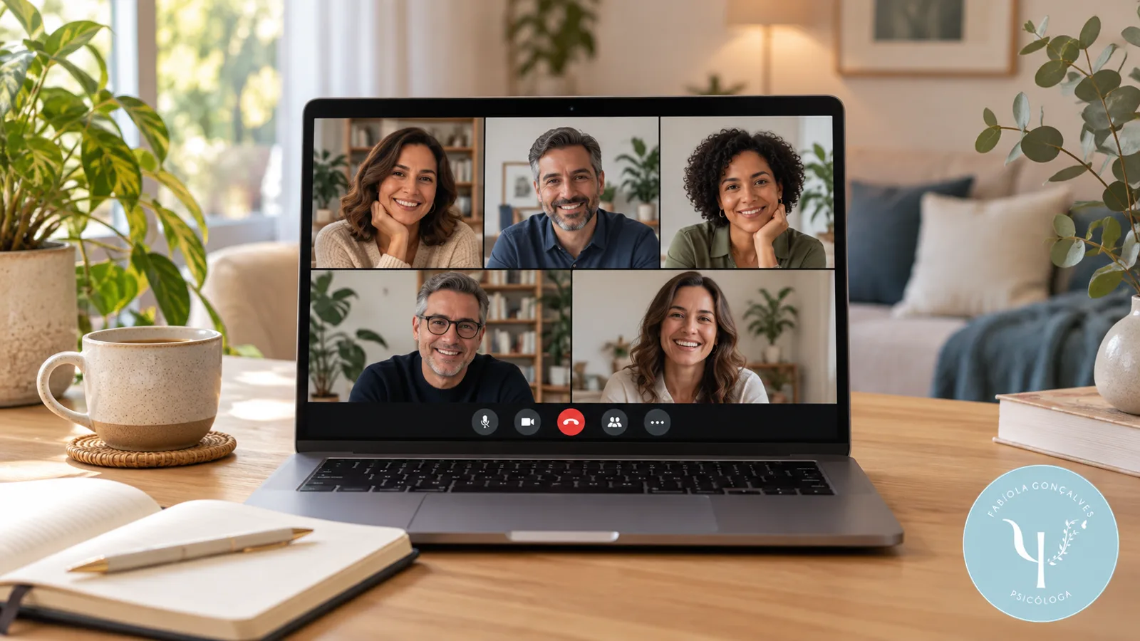 Psicoterapia em grupo para TDAH adulto online em videochamada com participantes.