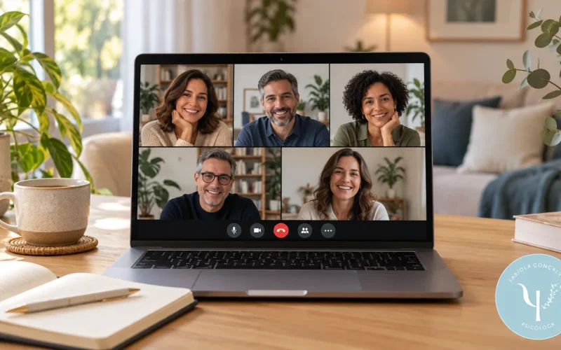 Participantes em encontro de psicoterapia online em grupo para adultos com TDAH